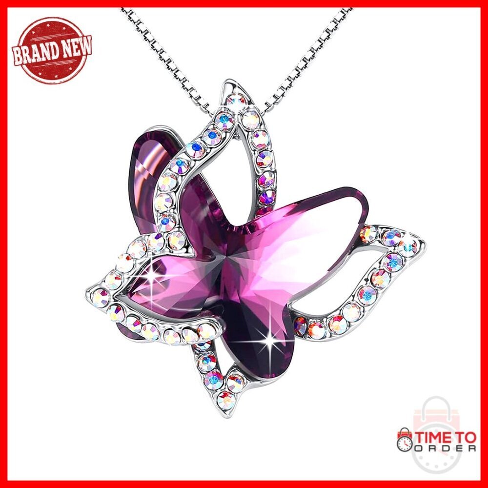 Sterling Silver Butterfly Crystal Necklace with 18+2 Inch Chain